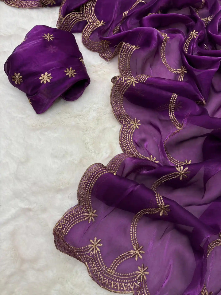 Deep Purple Shade Shimmery Tissue Silk Saree