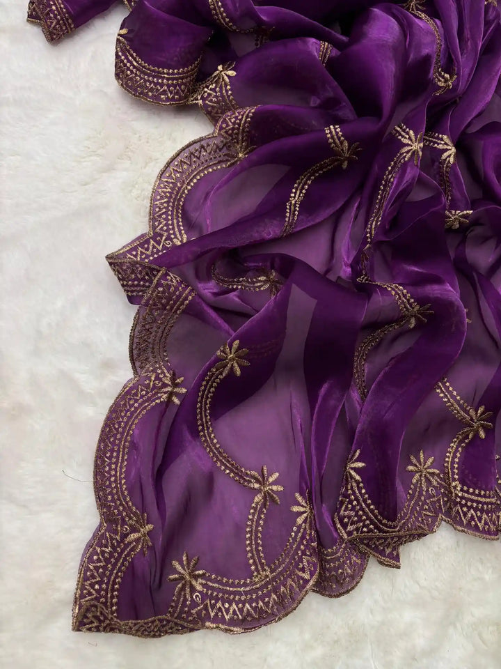 Deep Purple Shade Shimmery Tissue Silk Saree