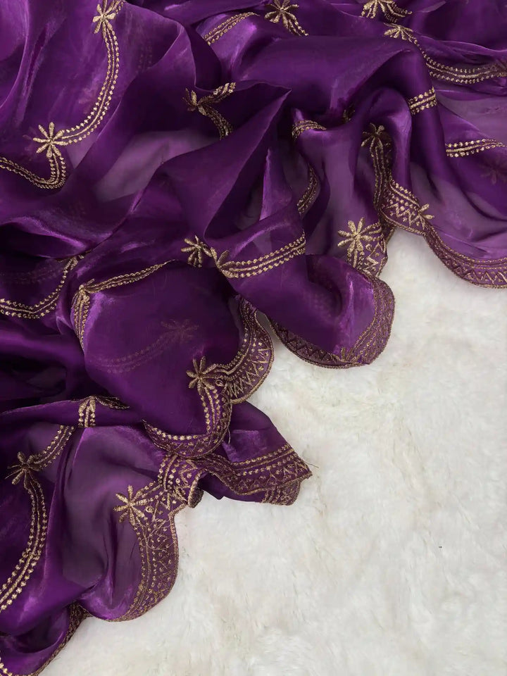 Deep Purple Shade Shimmery Tissue Silk Saree