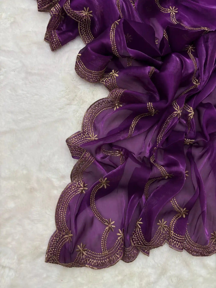 Deep Purple Shade Shimmery Tissue Silk Saree