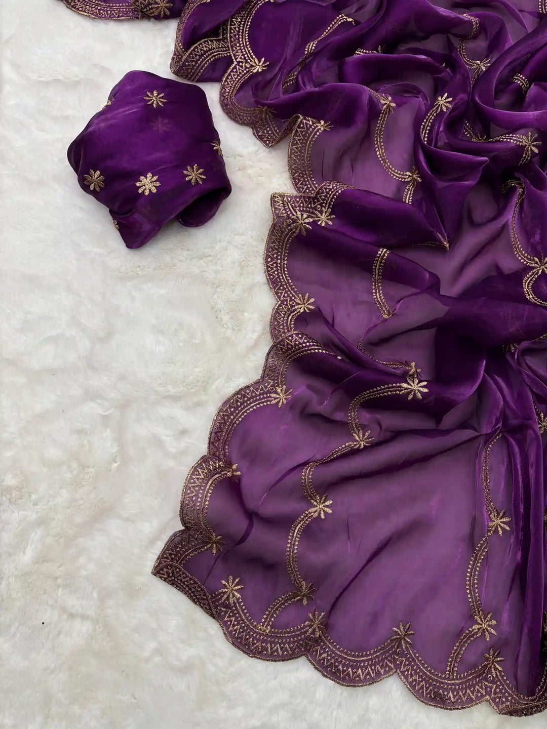 Deep Purple Shade Shimmery Tissue Silk Saree