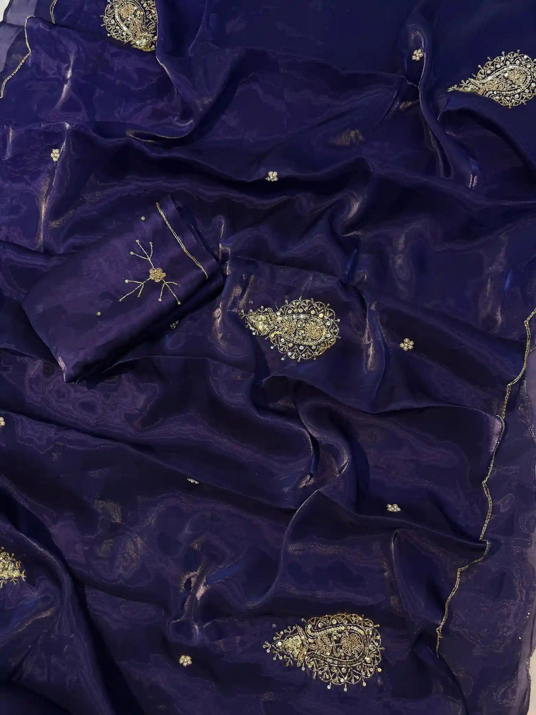 Deep Purple Shimmery Tissue Silk Designer Saree