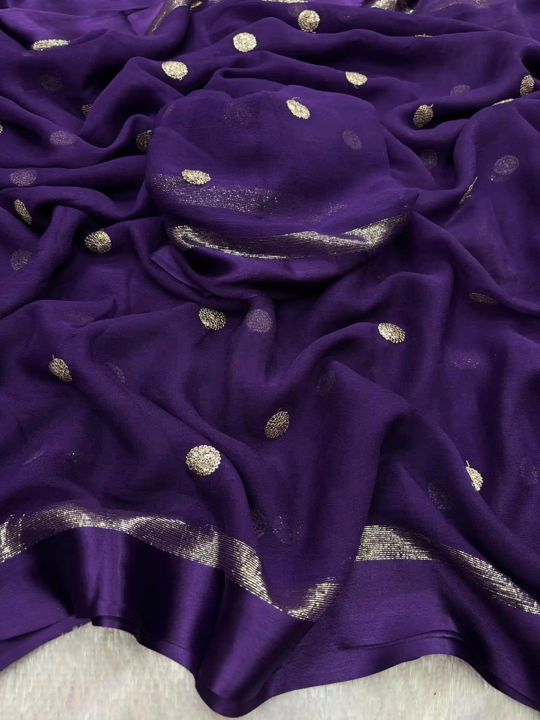 Deep Purple Viscose Satin Silk Sequins Buti Work Saree