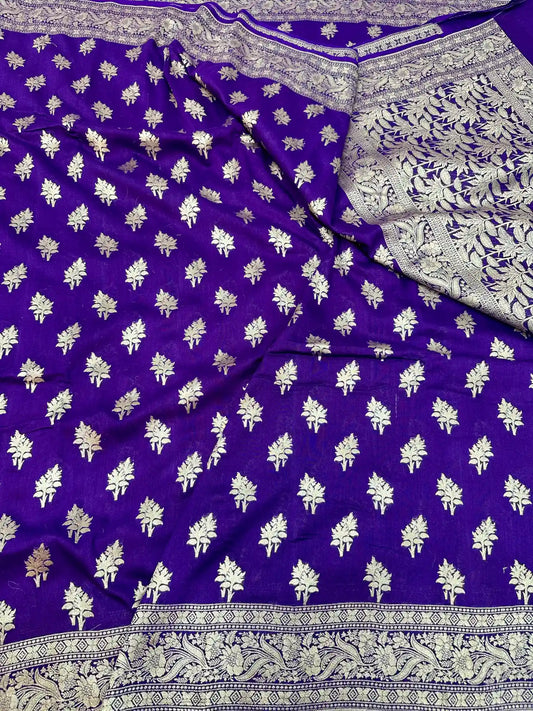 Deep Purple Munga Silk Banarasi Saree