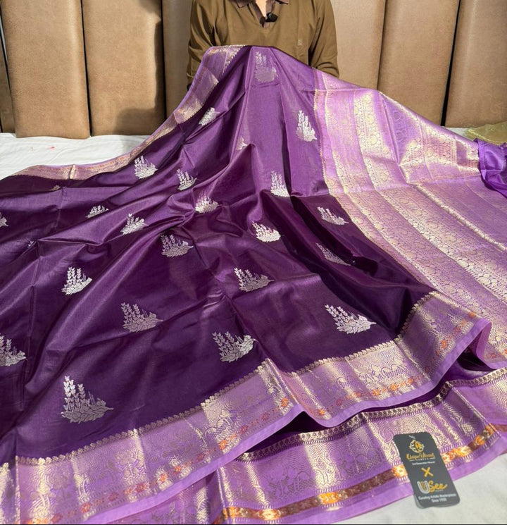 Deep purple raw dupion silk heritage Banarasi Saree 
