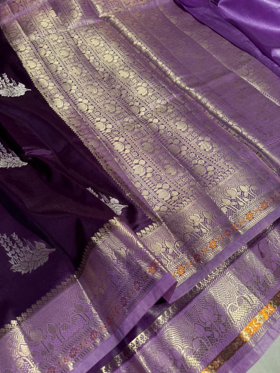 Deep purple raw dupion silk heritage Banarasi Saree 