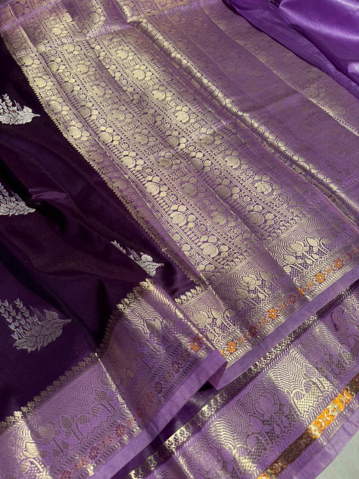 Deep purple raw dupion silk heritage Banarasi Saree 