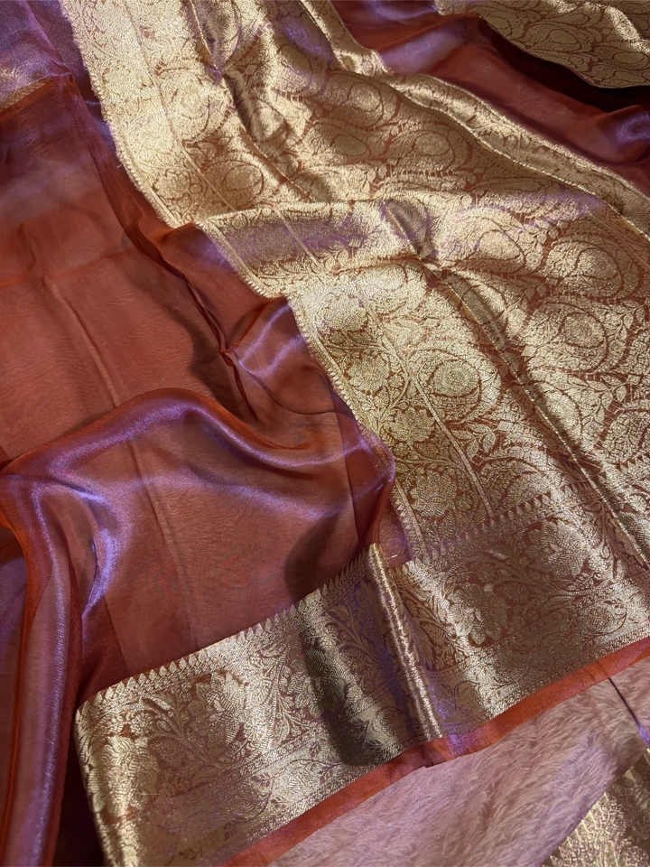 Dhoop-Chaon Purple 100% Pure Tissue Silk Jacquard Weave Banarasi Saree