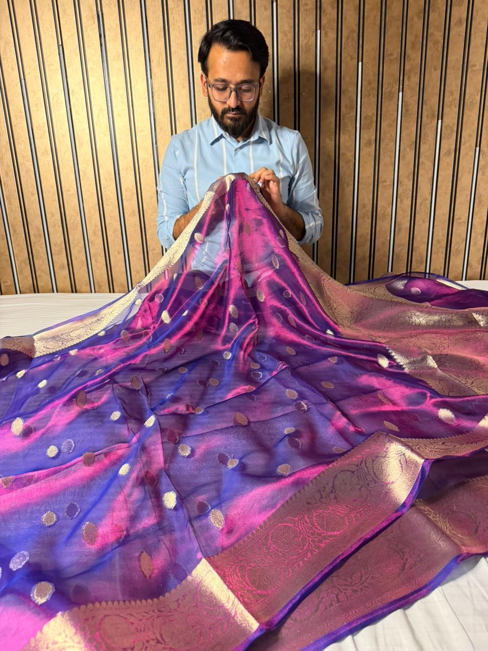 Dhoop Chaon Baigani Pure Tissue Silk Banarasi Saree