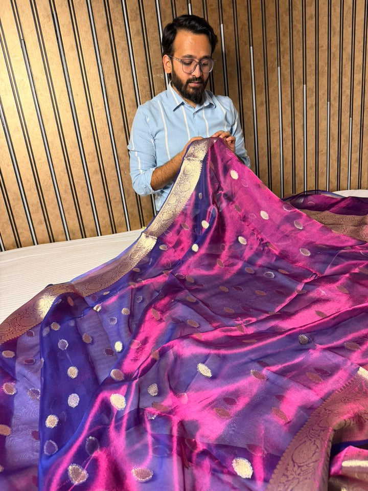 Dhoop Chaon Baigani Pure Tissue Silk Banarasi Saree