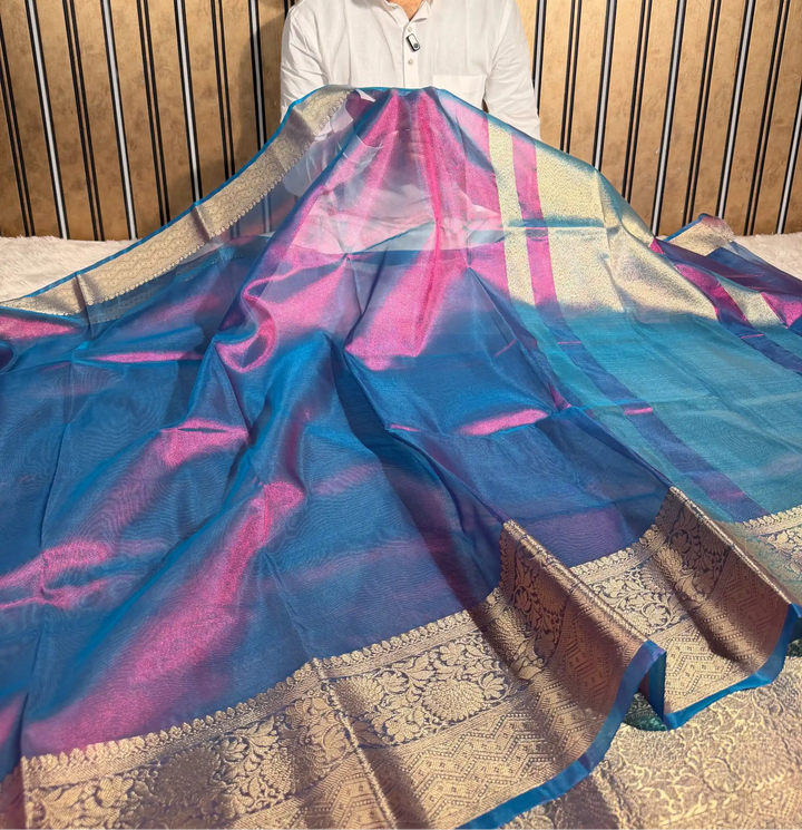 Dhoop Chaon German Blue Soft Tissue Silk Traditional Weave Banarasi Saree