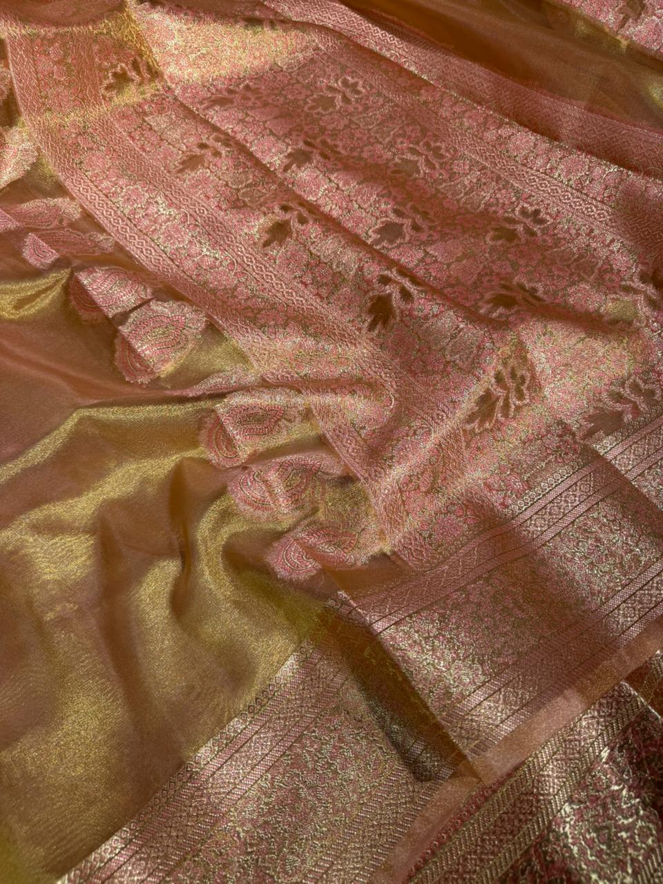 Dhoop Chaon Gold Soft Tissue Silk Banarasi Saree