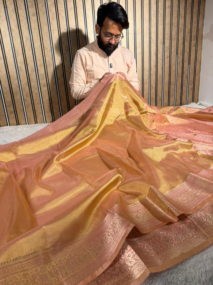 Dhoop Chaon Gold Soft Tissue Silk Banarasi Saree