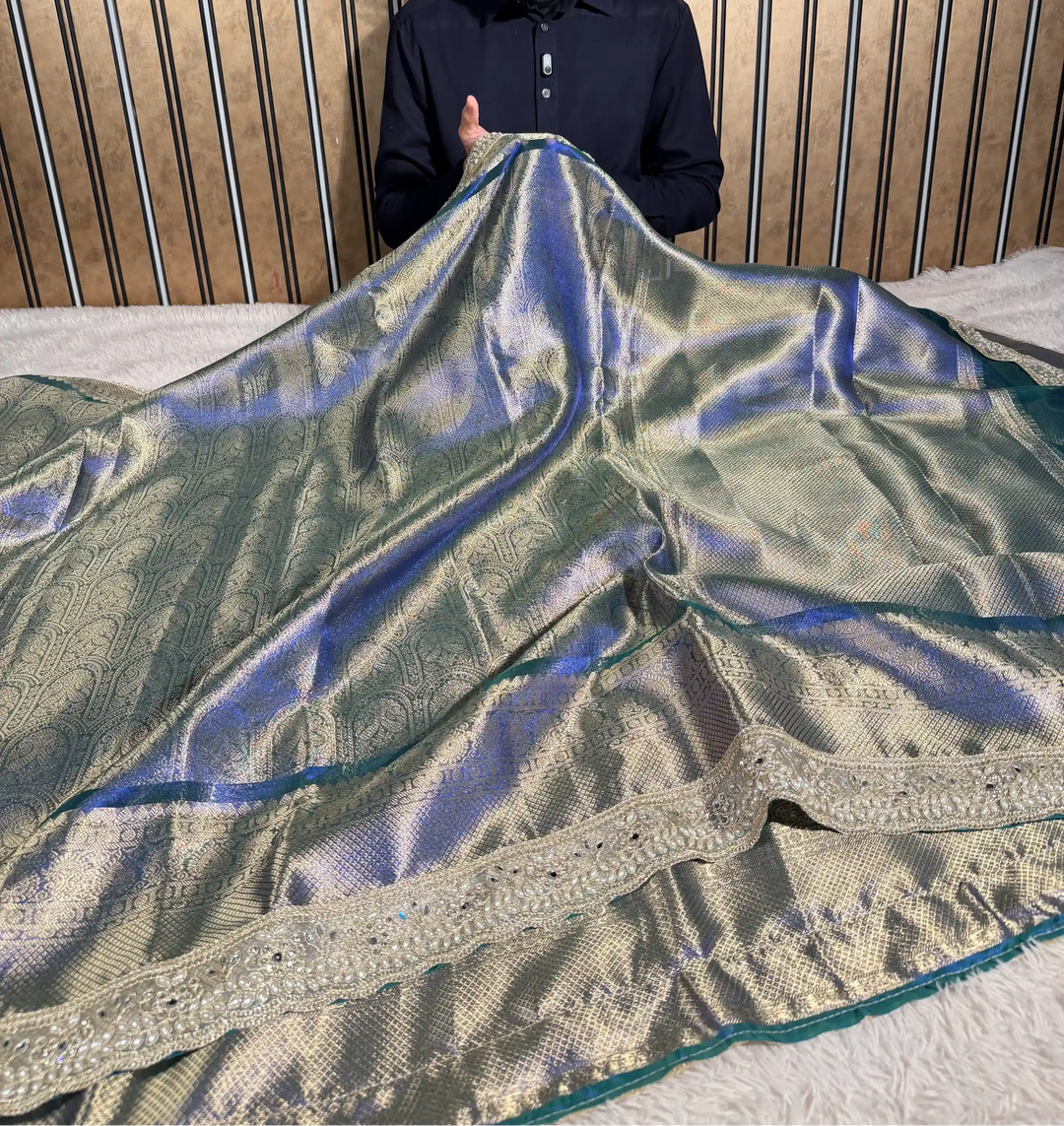 Dhoop Chaon Kanjivaram Tissue Silk Designer Lace Work Banarasi Saree