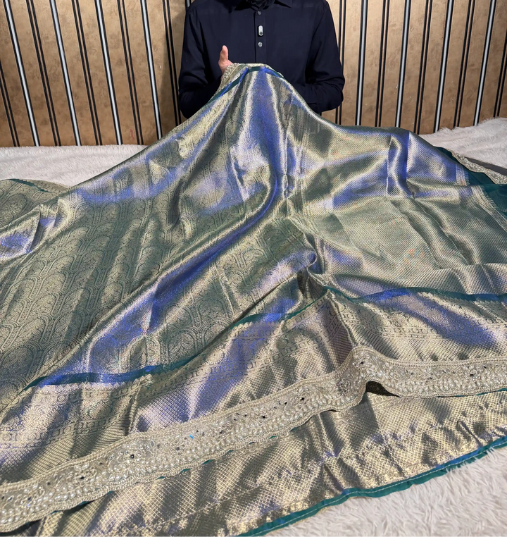 Dhoop Chaon Kanjivaram Tissue Silk Designer Lace Work Banarasi Saree