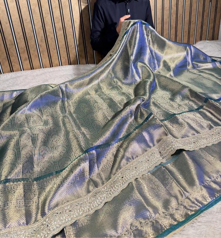 Dhoop Chaon Kanjivaram Tissue Silk Designer Lace Work Banarasi Saree