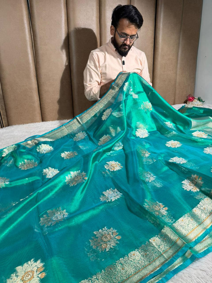 Dhoop Chaon Kora Tissue Silk Banarasi Saree