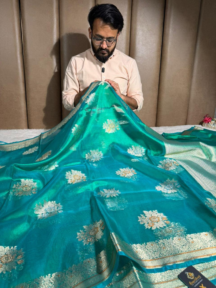 Dhoop Chaon Kora Tissue Silk Banarasi Saree