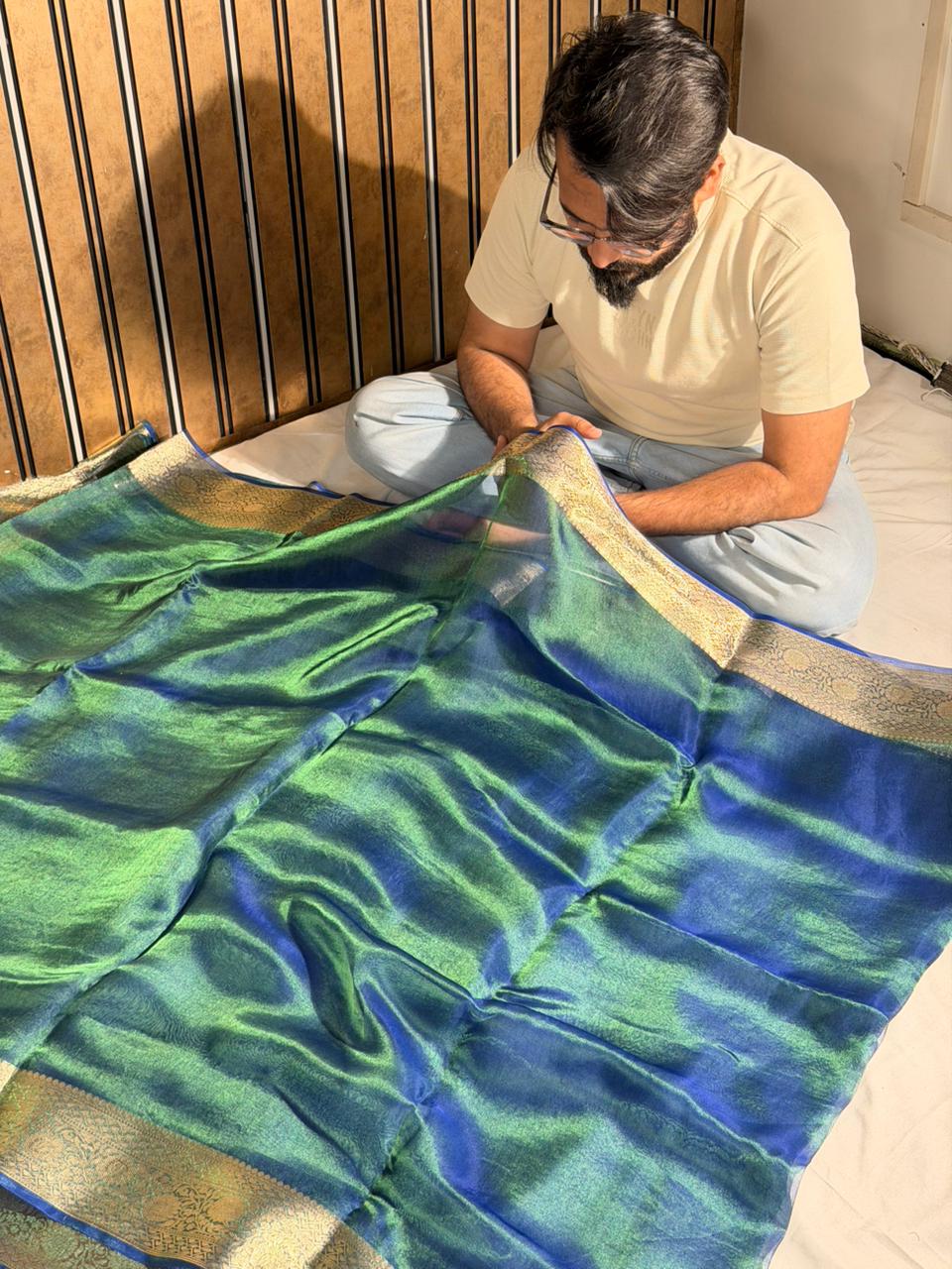 Dhoop Chaon Peacock Pure Tissue Silk Banarasi Saree