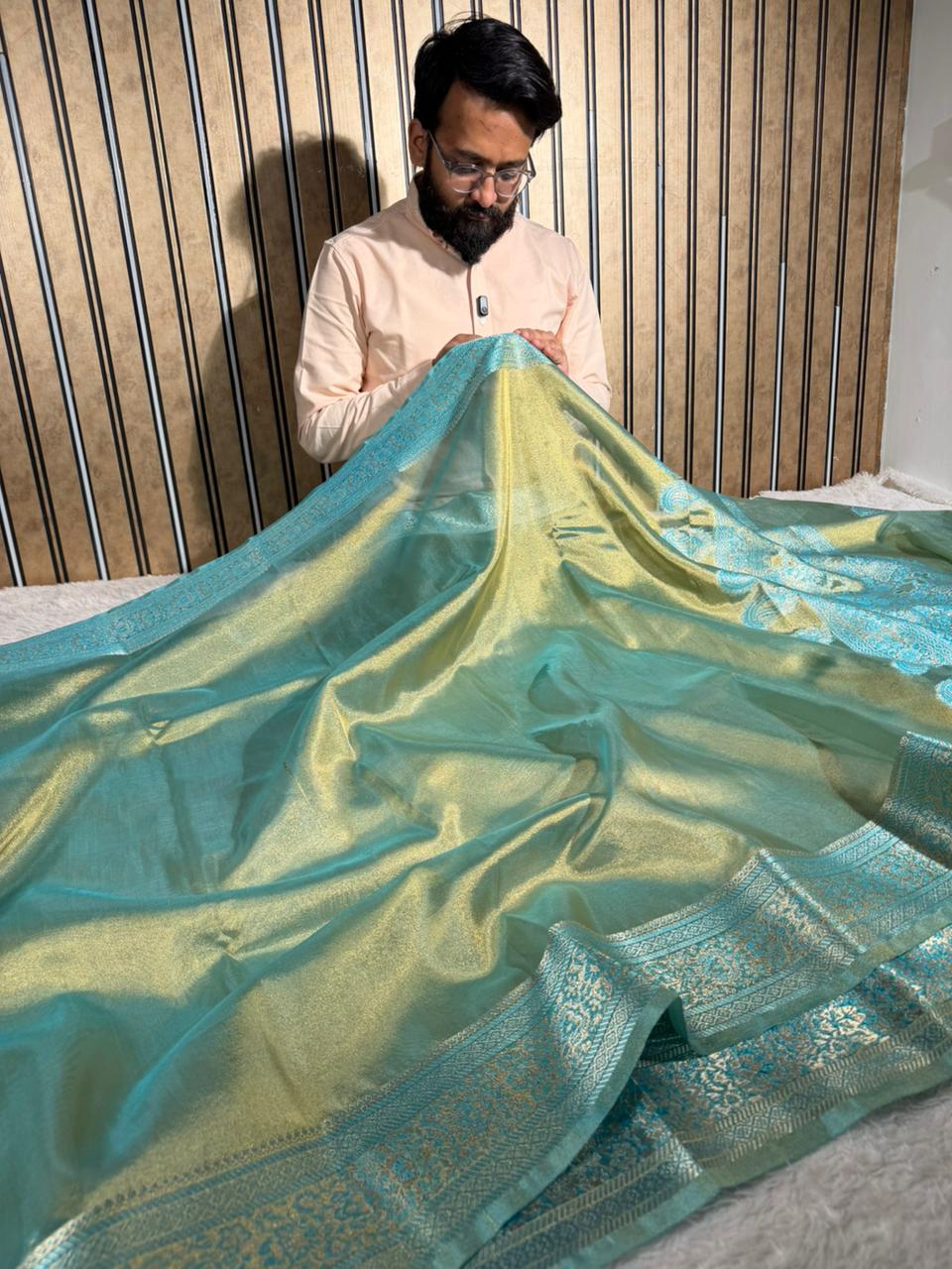 Dhoop Chaon Sea Green Soft Tissue Silk Banarasi Saree