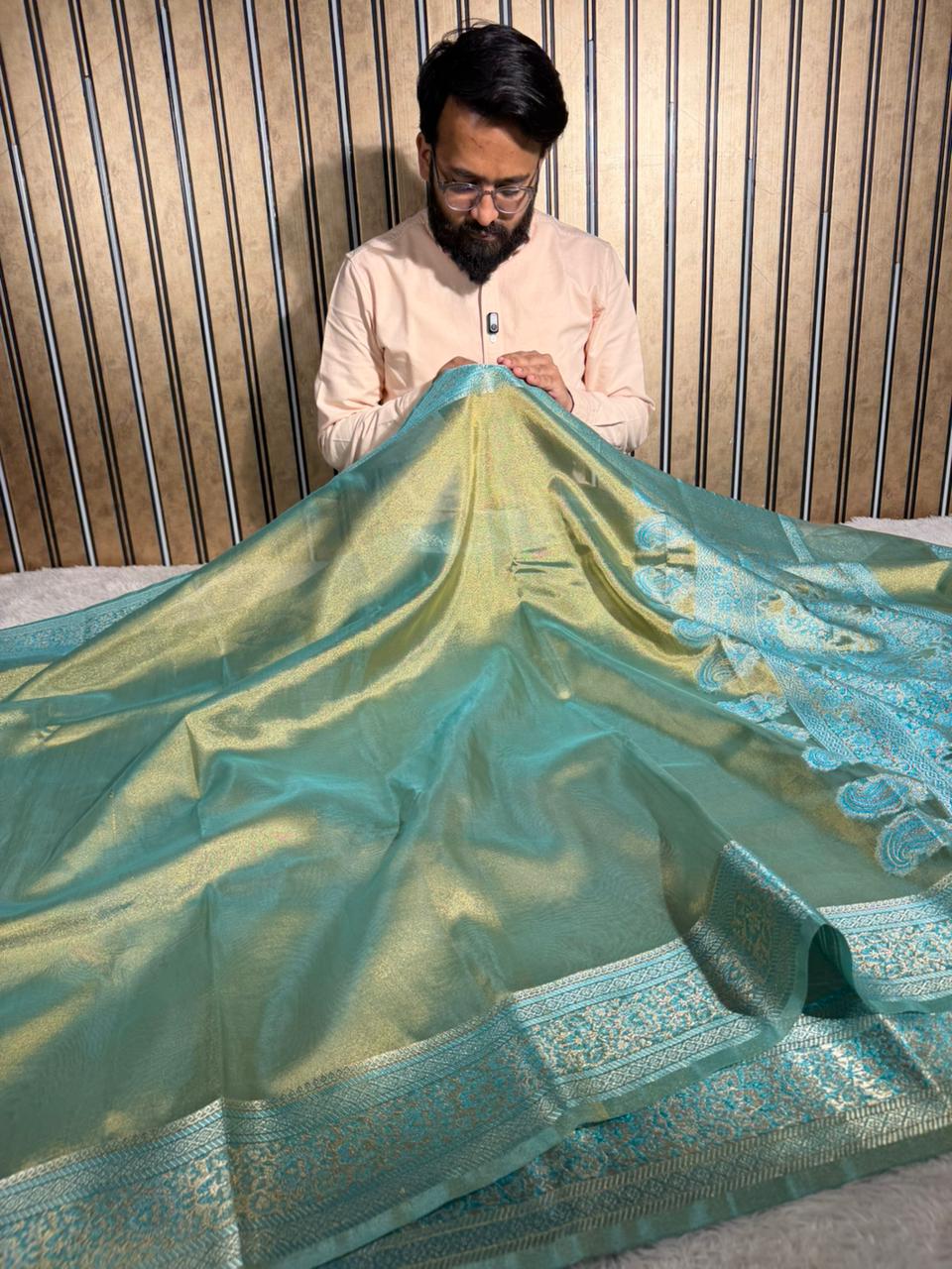 Dhoop Chaon Sea Green Soft Tissue Silk Banarasi Saree