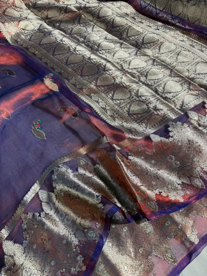 Dhoop Chaun Baigani Shade 100% Pure Tissue Silk Banarasi Saree