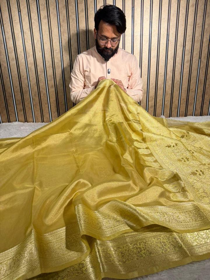Dhoop Chaon Mustard Gold Soft Tissue Silk Banarasi Saree