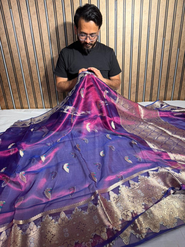 Dhoop Chaun Baigani Shade 100% Pure Tissue Silk Banarasi Saree