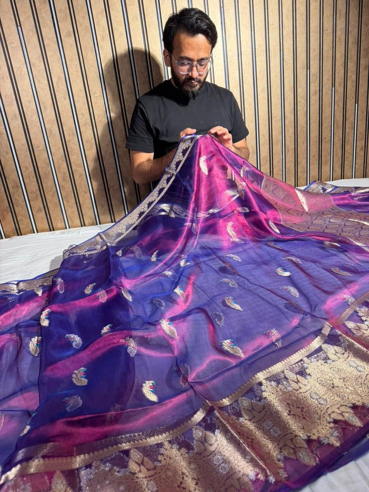 Dhoop Chaun Baigani Shade 100% Pure Tissue Silk Banarasi Saree