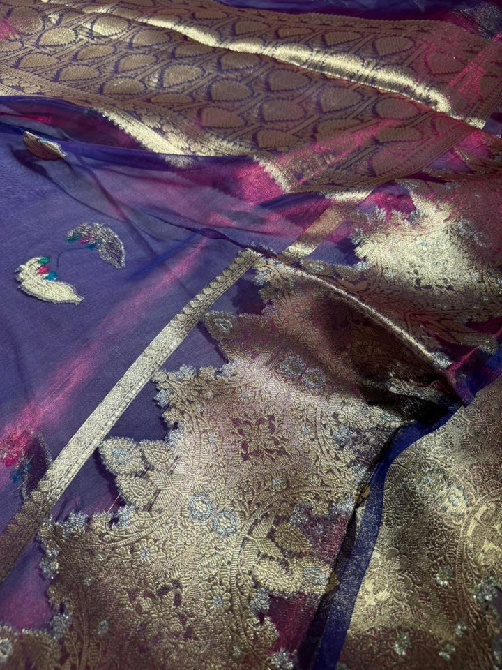 Dhoop Chaun Baigani Shade 100% Pure Tissue Silk Banarasi Saree