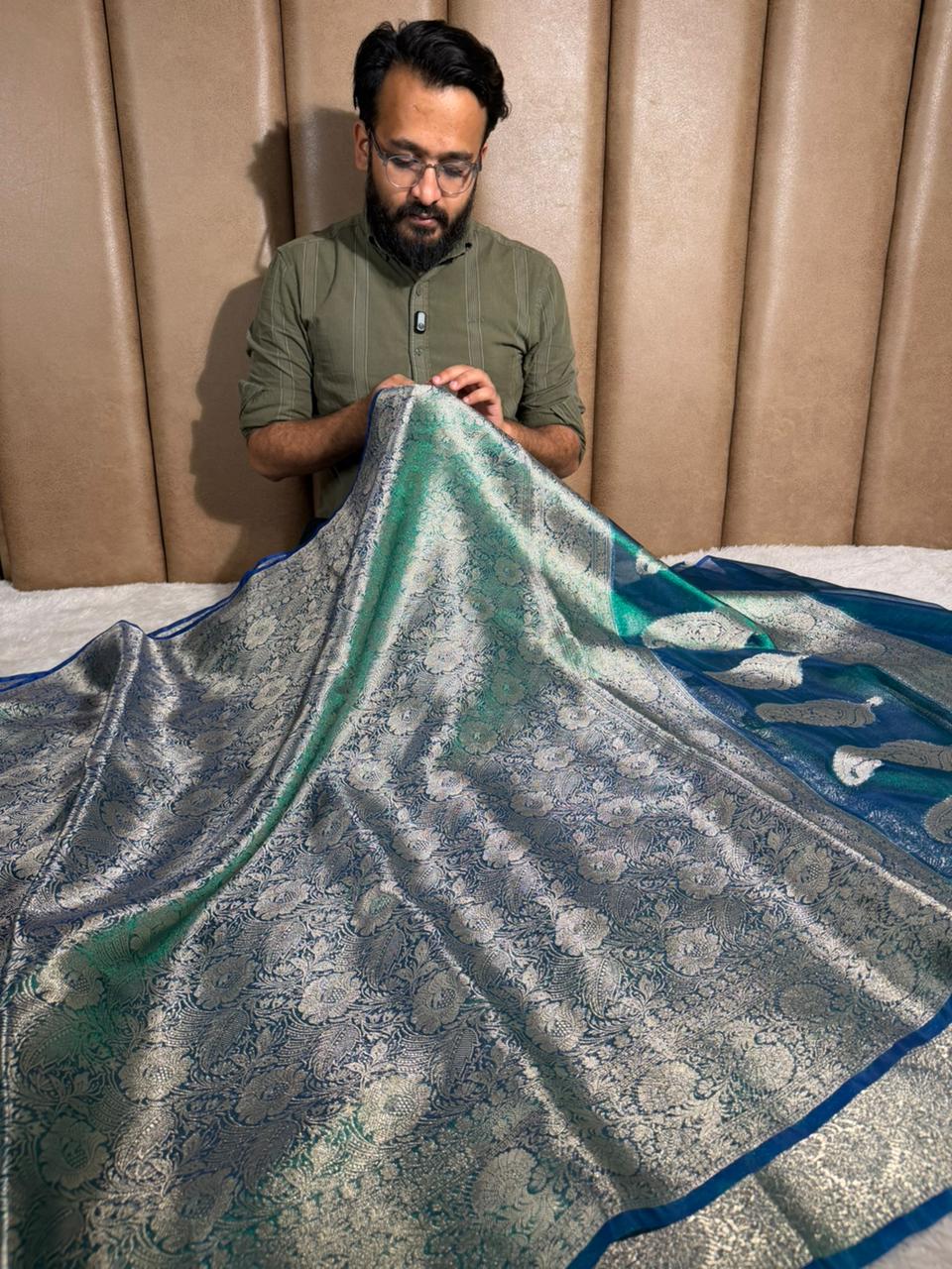 Dhoop chaon brocade tissue silk Banarasi saree