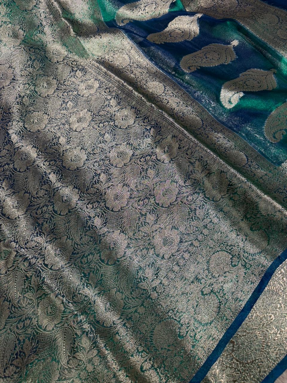 Dhoop chaon brocade tissue silk Banarasi saree