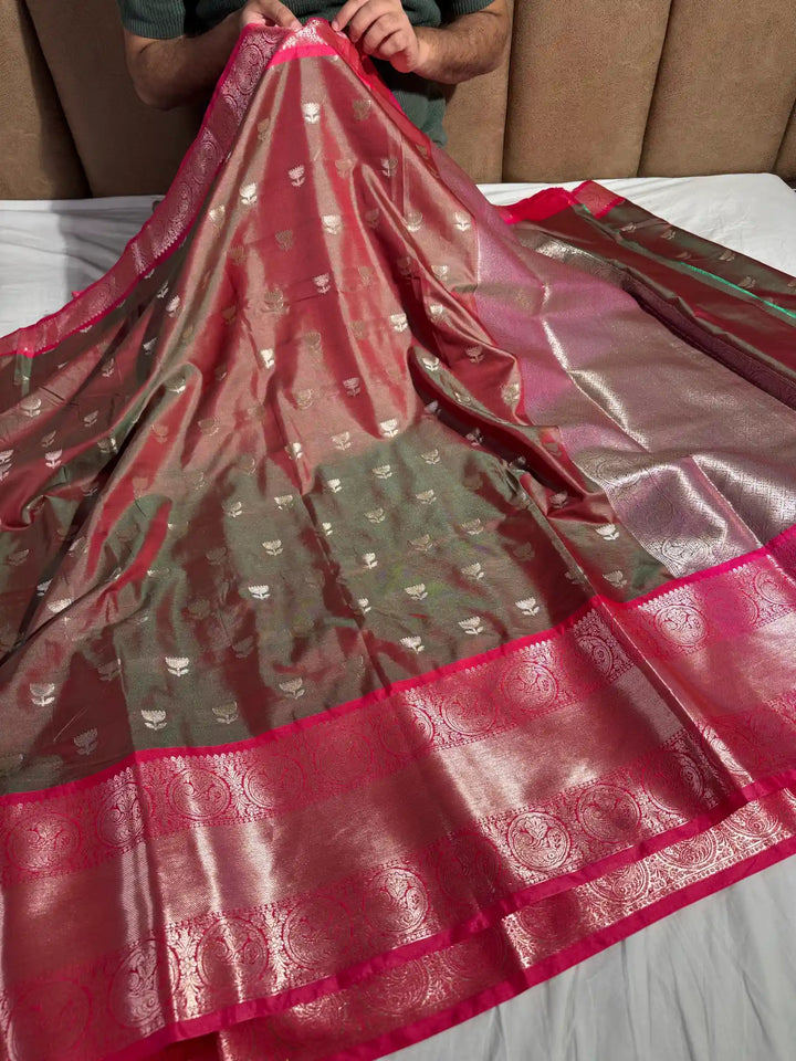 Dual Shade Banarasi Katan Silk Saree with Rich Pallu and Blouse