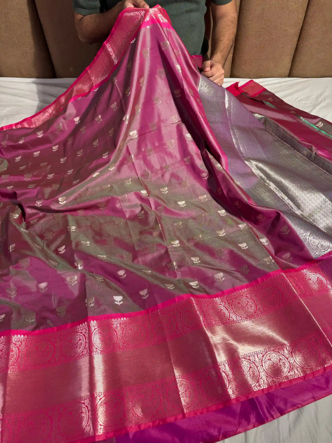 Dual Shade Banarasi Katan Silk Saree with Rich Pallu and Blouse