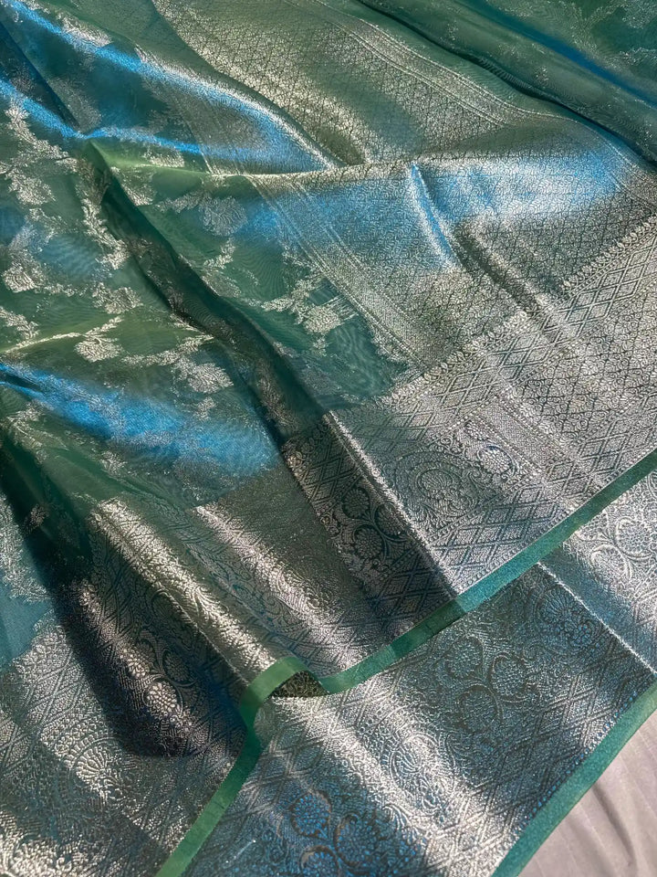 Dual Shade banarasi tissue silk saree with rich pallu and blouse