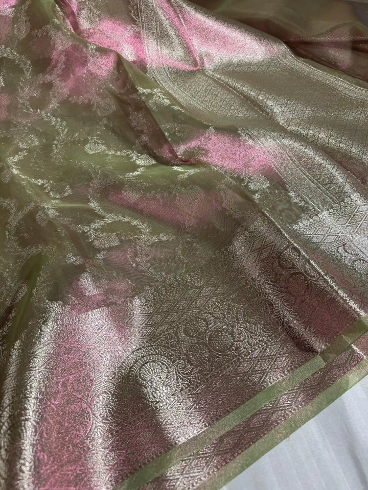 Dual Shade banarasi tissue silk saree with rich pallu and blouse