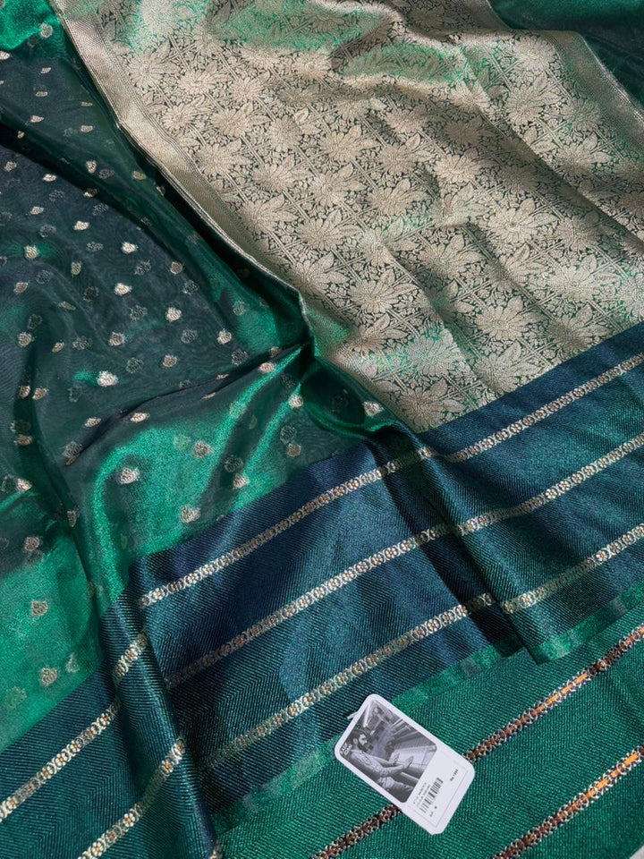 Dual Shaded Green Soft Tissue Silk Traditional Banarasi Saree 