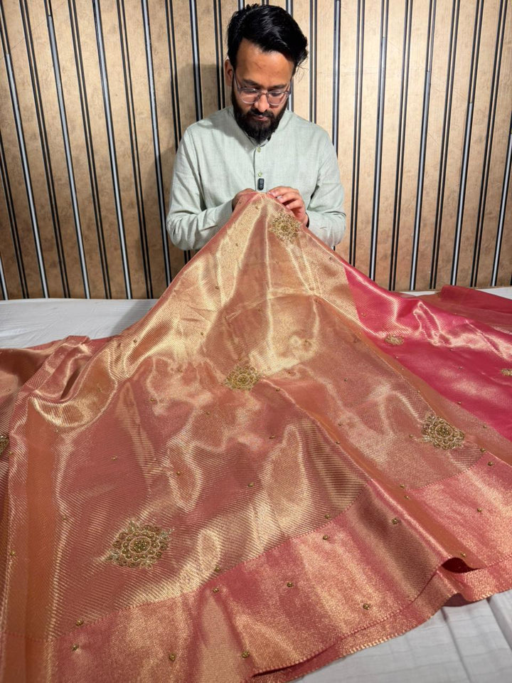 Dual Shaded Kanjivaram Brocade Tissue Silk Handwork Banarasi saree