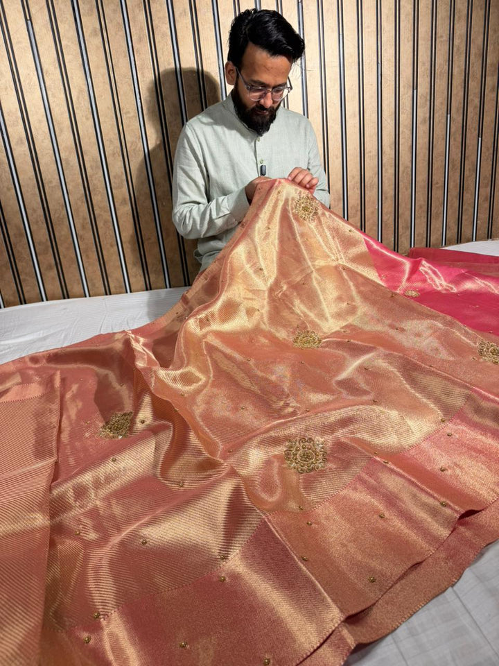 Dual Shaded Kanjivaram Brocade Tissue Silk Handwork Banarasi saree