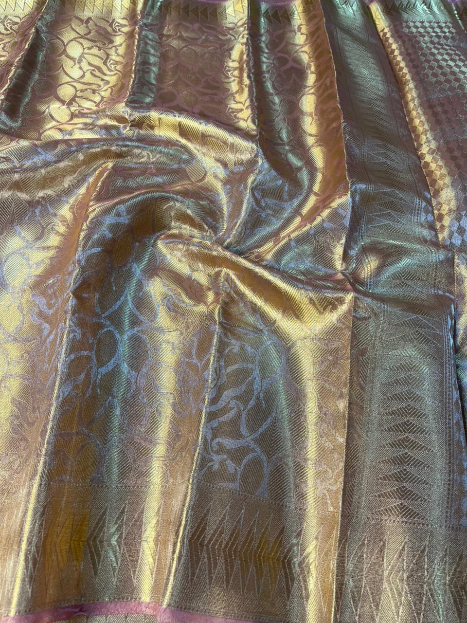 Dual Shaded Mauve Peach Glass Tissue Silk Banarasi Saree