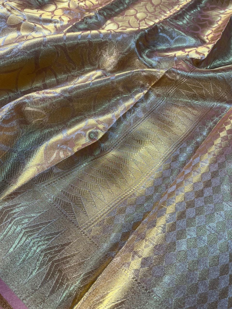 Dual Shaded Mauve Peach Glass Tissue Silk Banarasi Saree