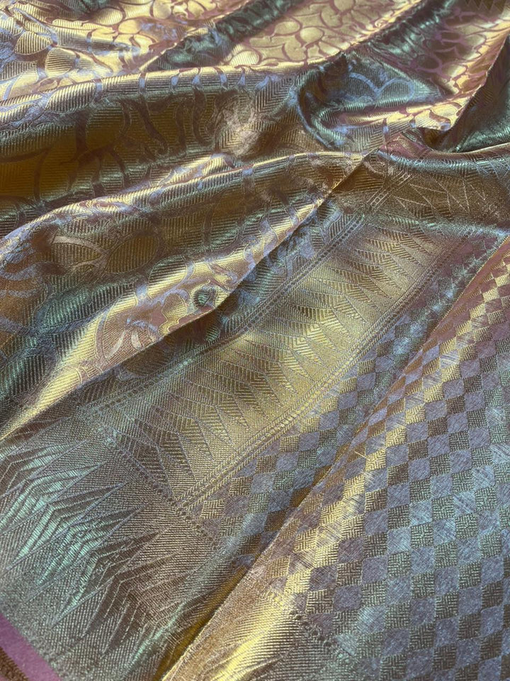 Dual Shaded Mauve Peach Glass Tissue Silk Banarasi Saree