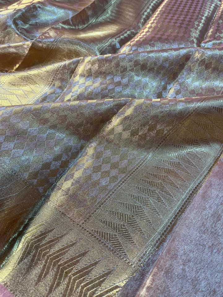 Dual Shaded Mauve Peach Glass Tissue Silk Banarasi Saree