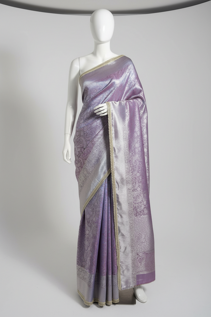 Dual Tone Glass Tissue Silk Saree with Motilace Work and Rich Pallu