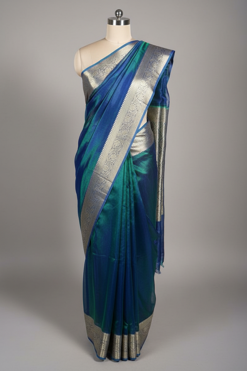 Dual Shaded Sapphire Pure Tissue Silk Banarasi Saree
