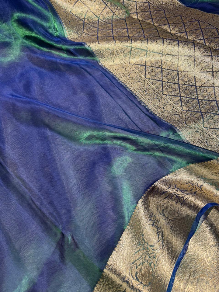 Dual Shaded Sapphire Pure Tissue Silk Banarasi Saree