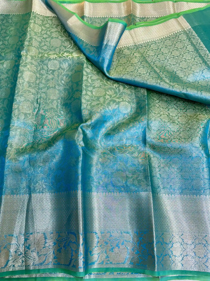 Dual Tone Tissue Silk Embossed Floral Saree