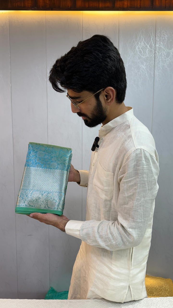 Dual Tone Tissue Silk Embossed Floral Saree