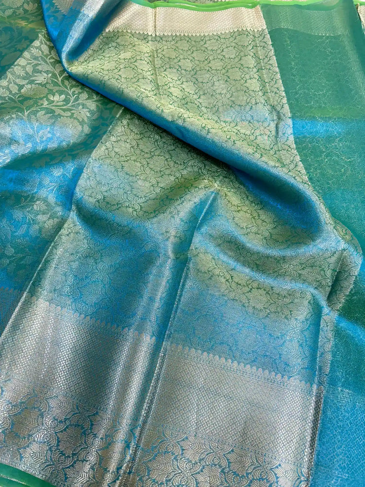 Dual Tone Tissue Silk Embossed Floral Saree