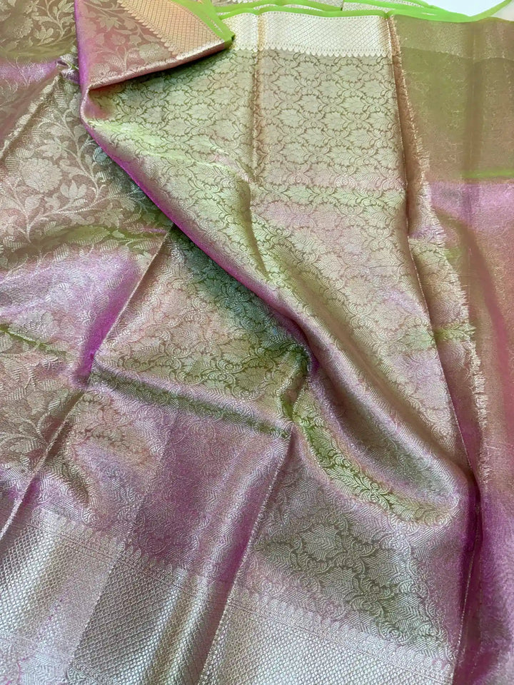 Dual Tone Tissue Silk Embossed Floral Saree